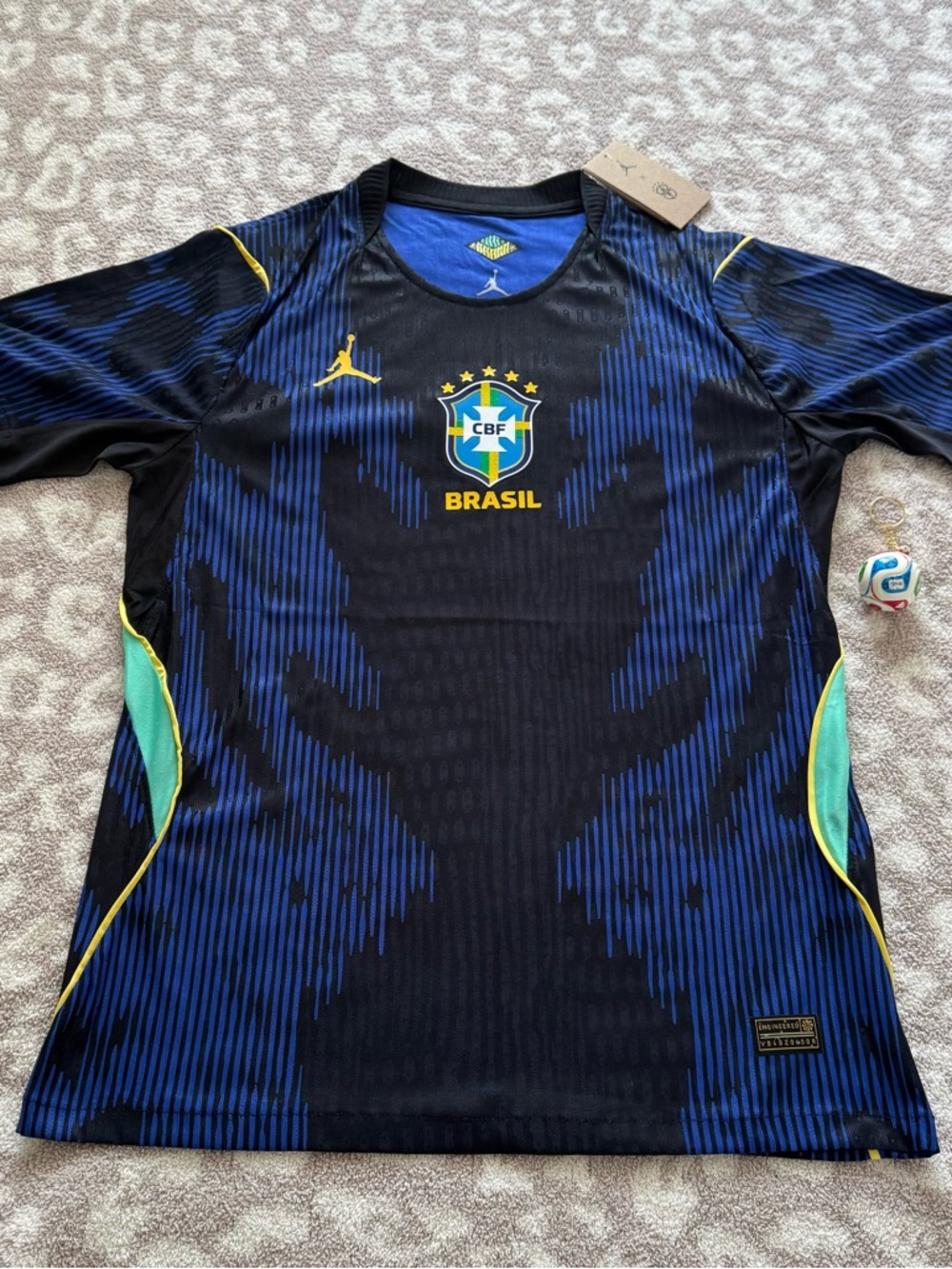 Jordan Brazil Black, Blue & Yellow Soccer Jersey + Trionda Key Chain